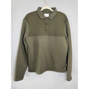 Peter Werth Magson LS Polo Shirt Mens Small‎ Olive Green Ribbed Textured Panel